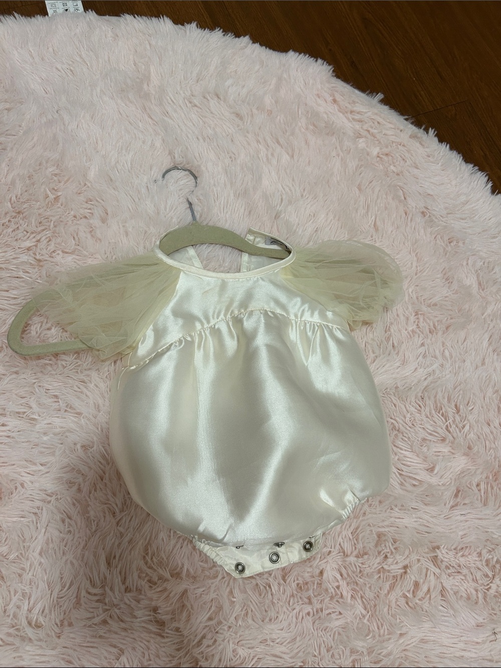 Ivory Satin Bubble Romper with Tulle Sleeves - Kids Accessories